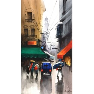 Zahid Ashraf, 12 x 24 Inch, Watercolor on Canvase, Cityscape Painting, AC-ZHA-022